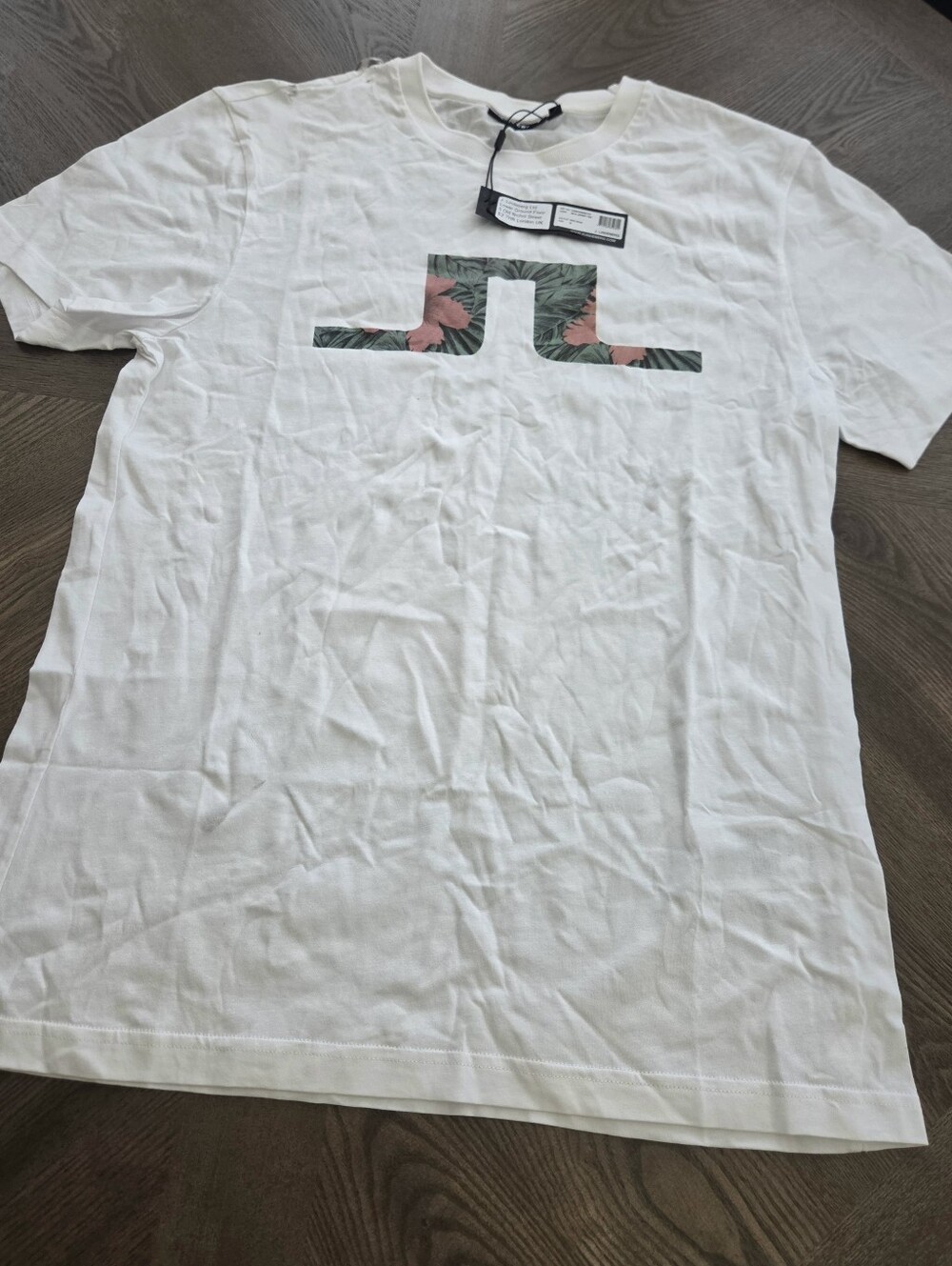 J.Lindeberg Tropical Bridge Graphic Silo Jersey Tee in White sz MED *read*